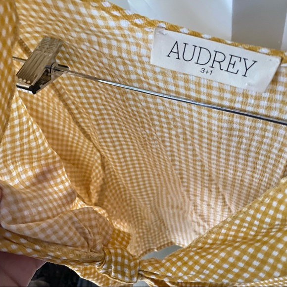 AUDREY 3+1 Yellow Gingham Front Plunge Knot Crop Long Sleeve Top - Picture 3 of 5